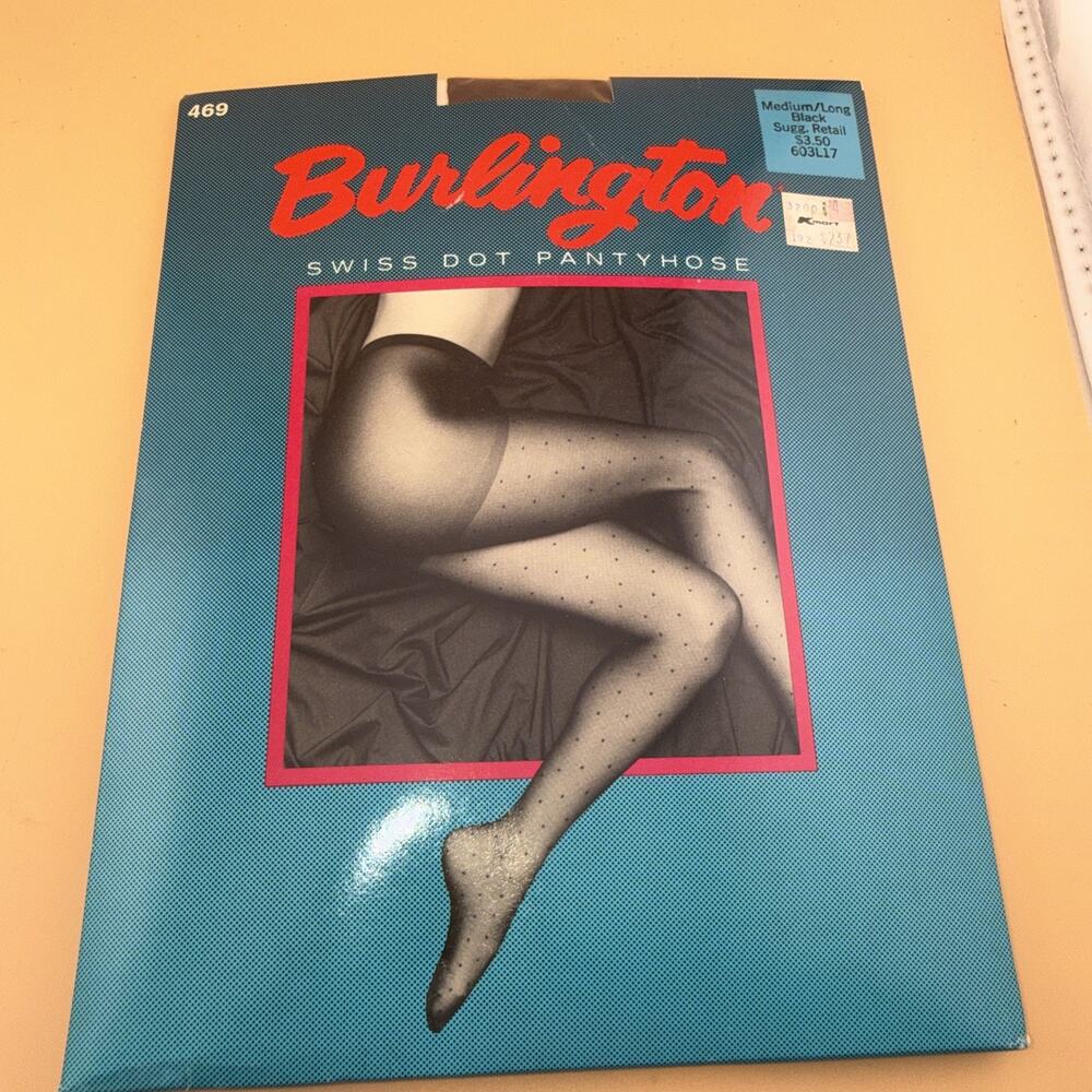 Burlington SWISS DOT #469 BLACK Medium/Long Nylon Pantyhose Vintage New